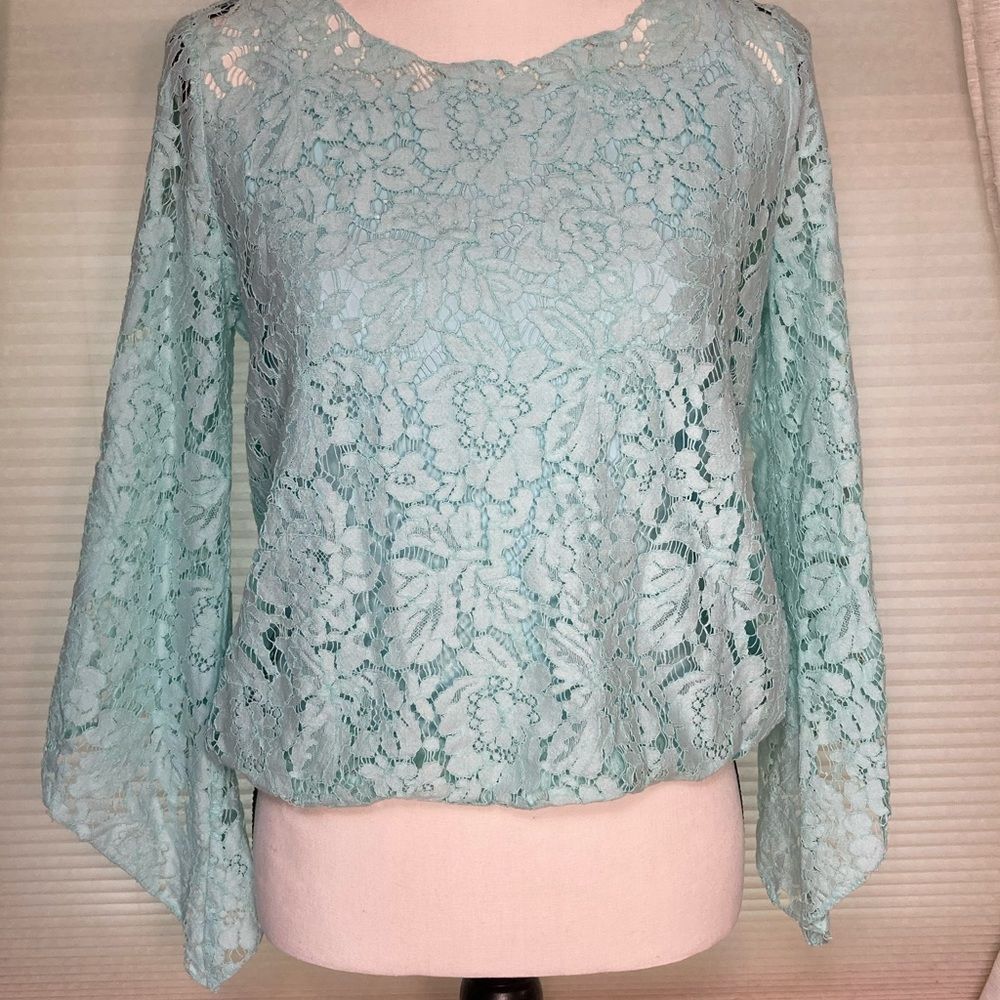Alfani Top Blouse Lace Bell Sleeve Blouse Top